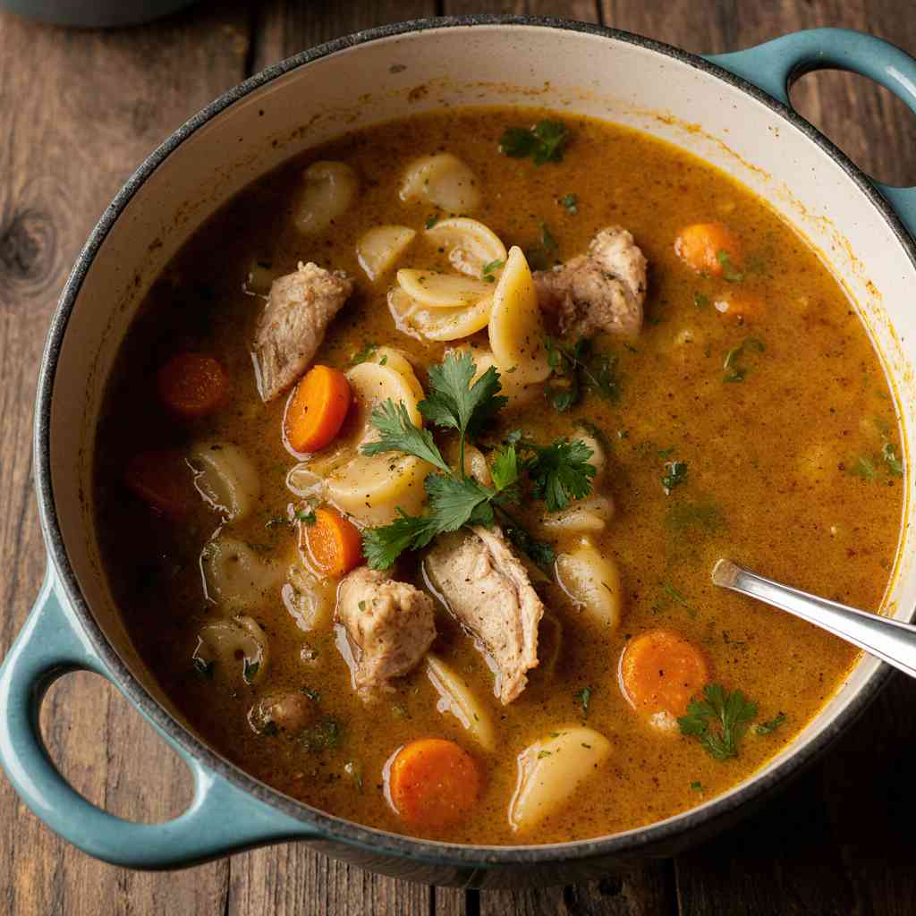 Amish Penicillin Soup Recipe | Healing Chicken Soup Recipe 6 Amish penicillin soup served hot in a rustic bowl with carrots, pasta, and parsley
